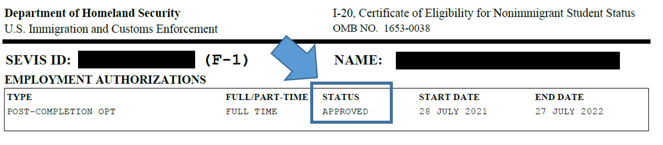 F-1 Status Approved