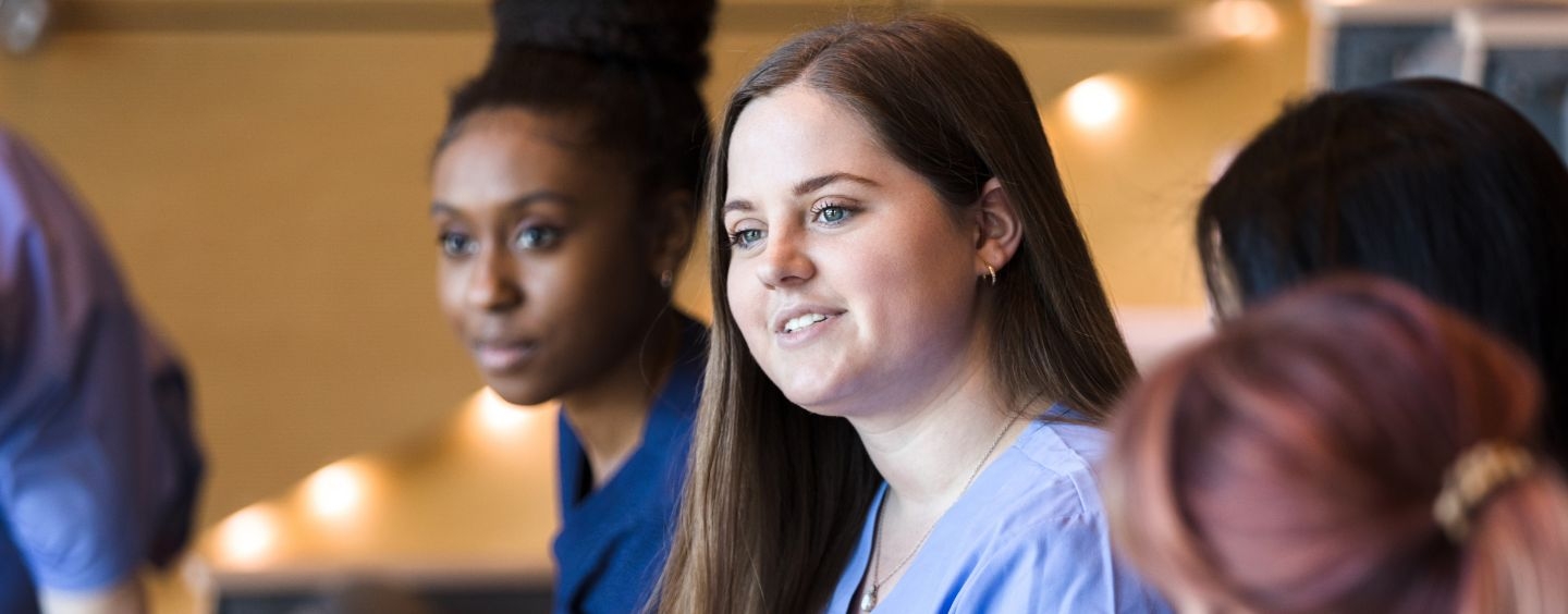 Medical assistants learning in the classroom