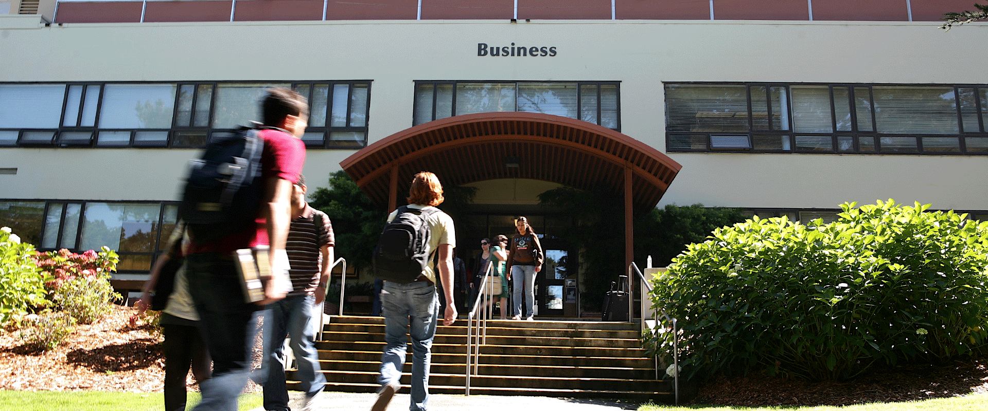 Students enter the Business Building