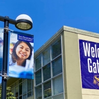 Welcome Gators sign and banner that says SF State is where I found my purpose