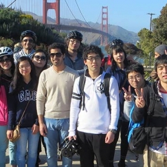 International students after a bike ride over the Golden Gate Bridge