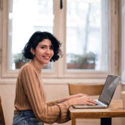 Innovation and Critical Thinking student studying at home on her laptop