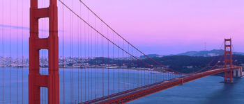 San Francisco's Golden Gate Bridge in the purple sunset