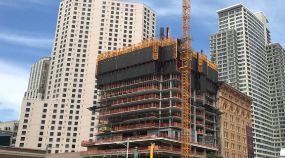 A building site with a crane in downtown San Francisco 