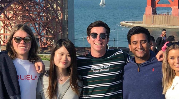 Group of international students from Australia at the Golden Gate Bridge