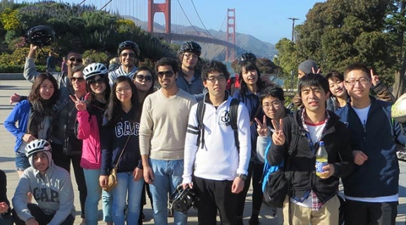 International students after a bike ride over the Golden Gate Bridge