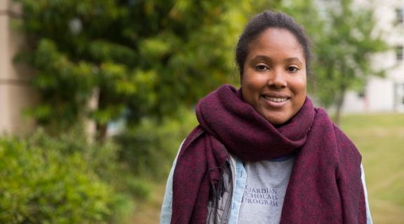 Student in a big, warm scarf